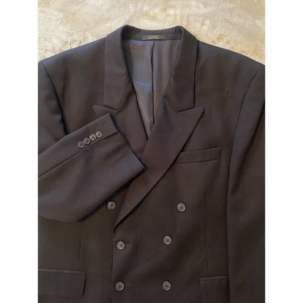 Andre Villard Double Breasted Blazer Mens 43R Navy Blue 100% Wool Timeless‎